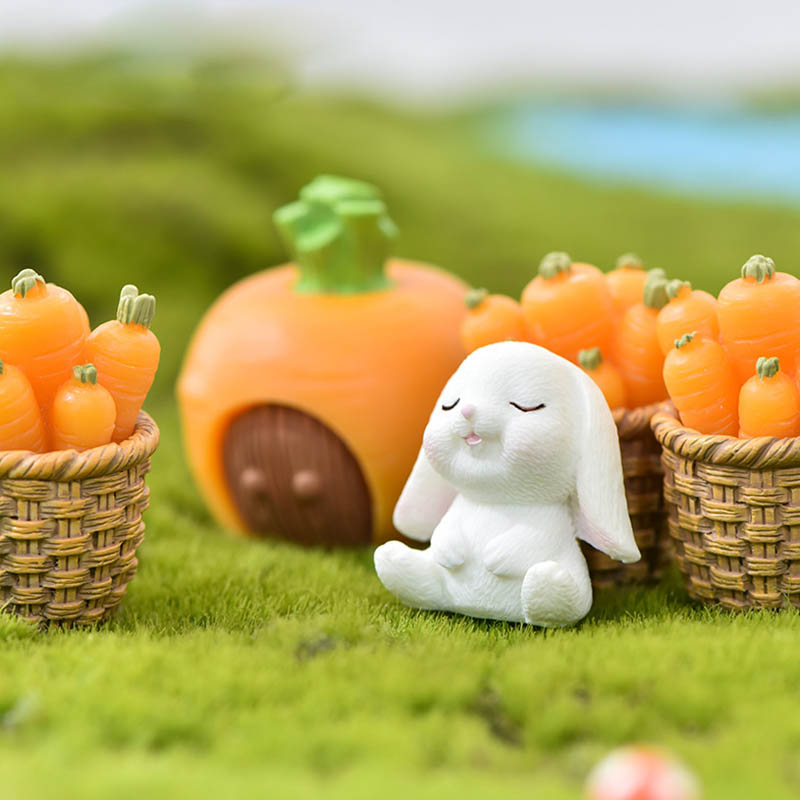 微景观造景小摆件创意摄影可爱小兔子树脂竹筐萝卜田园小动物装饰
