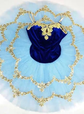 新款蓝色儿童芭蕾舞裙女演出服TUTU裙天鹅湖团体机构表演服舞台装