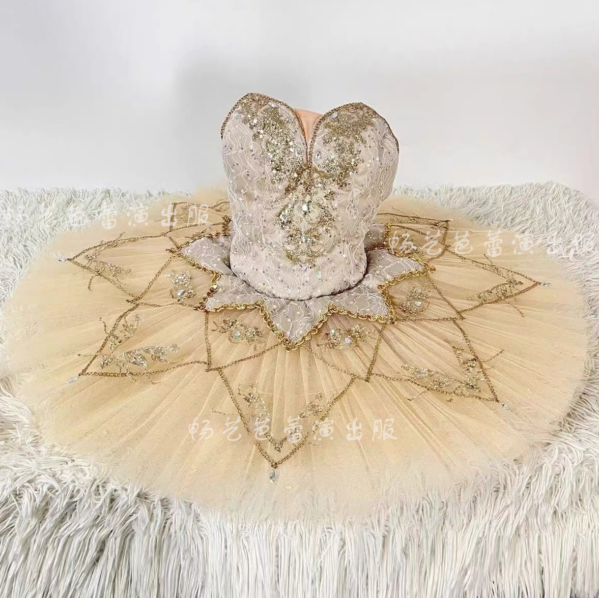 香槟色儿童专业芭蕾舞裙女童蓬蓬纱TUTU裙帕基塔变奏演出表演服装