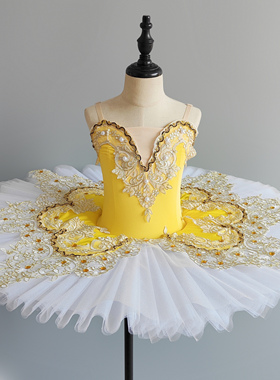 儿童专业芭蕾舞裙女黄色吊带TUTU纱裙演出服睡美人小天鹅舞台装