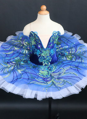 儿童蓝色亮片芭蕾舞裙睡美人演出服TUTU裙团体幼儿机构芭蕾舞蹈服