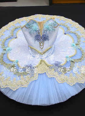 儿童专业芭蕾舞裙浅蓝色花仙子睡美人TUTU裙雷蒙达汇演机构表演服