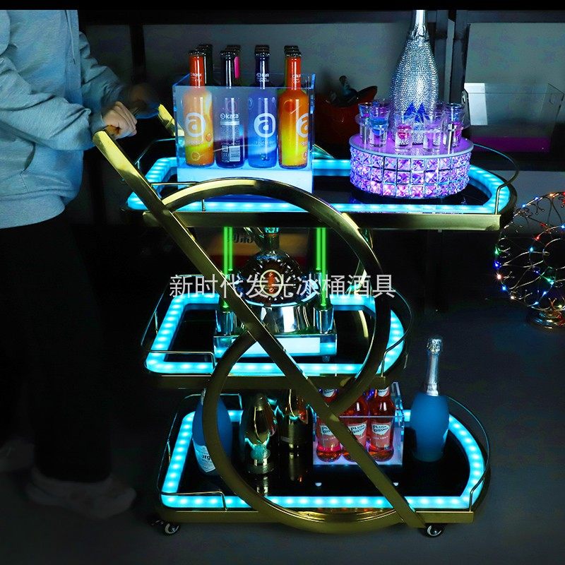酒吧发光手推车KTV三层出酒送餐车餐厅洋酒酒水车LED小推车不锈钢