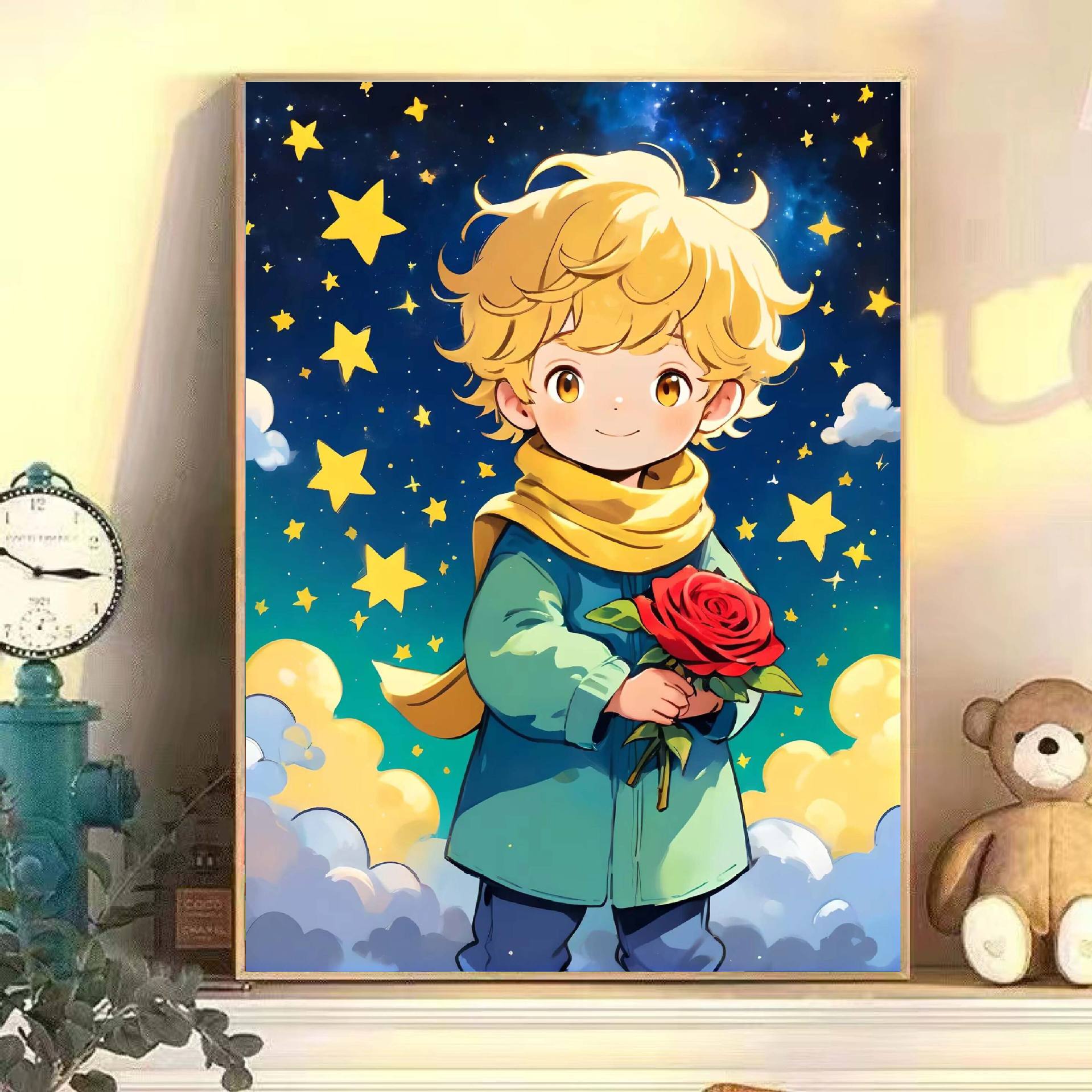 diy数字油画小王子星空治愈系卡通填色油彩画丙烯手工现代装饰画图片