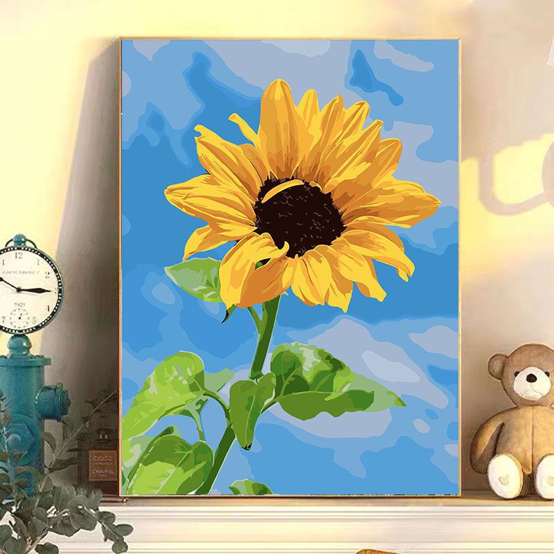 向日葵DIY数字油画 植物花卉简单手工填色涂鸦画手绘油彩装饰挂画图片