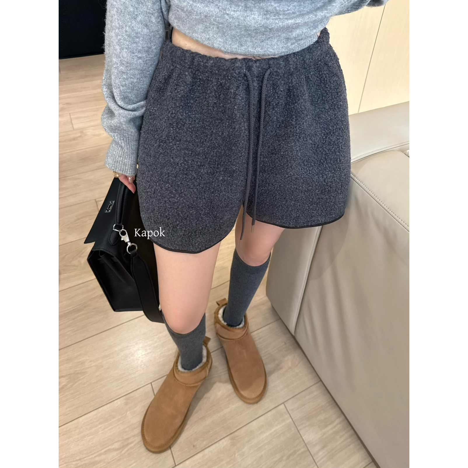 KAPOK2025十三行秋冬款时尚基础万搭加厚韩系松紧腰抽绳休闲短裤
