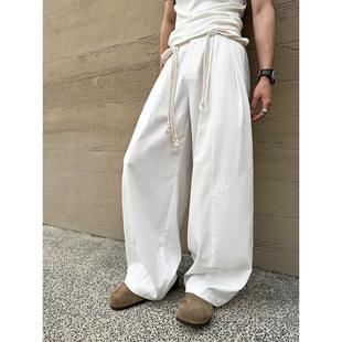 DBW Doublewin白色阔腿休闲裤男小众设计宽松垂感弯刀型工装裤子