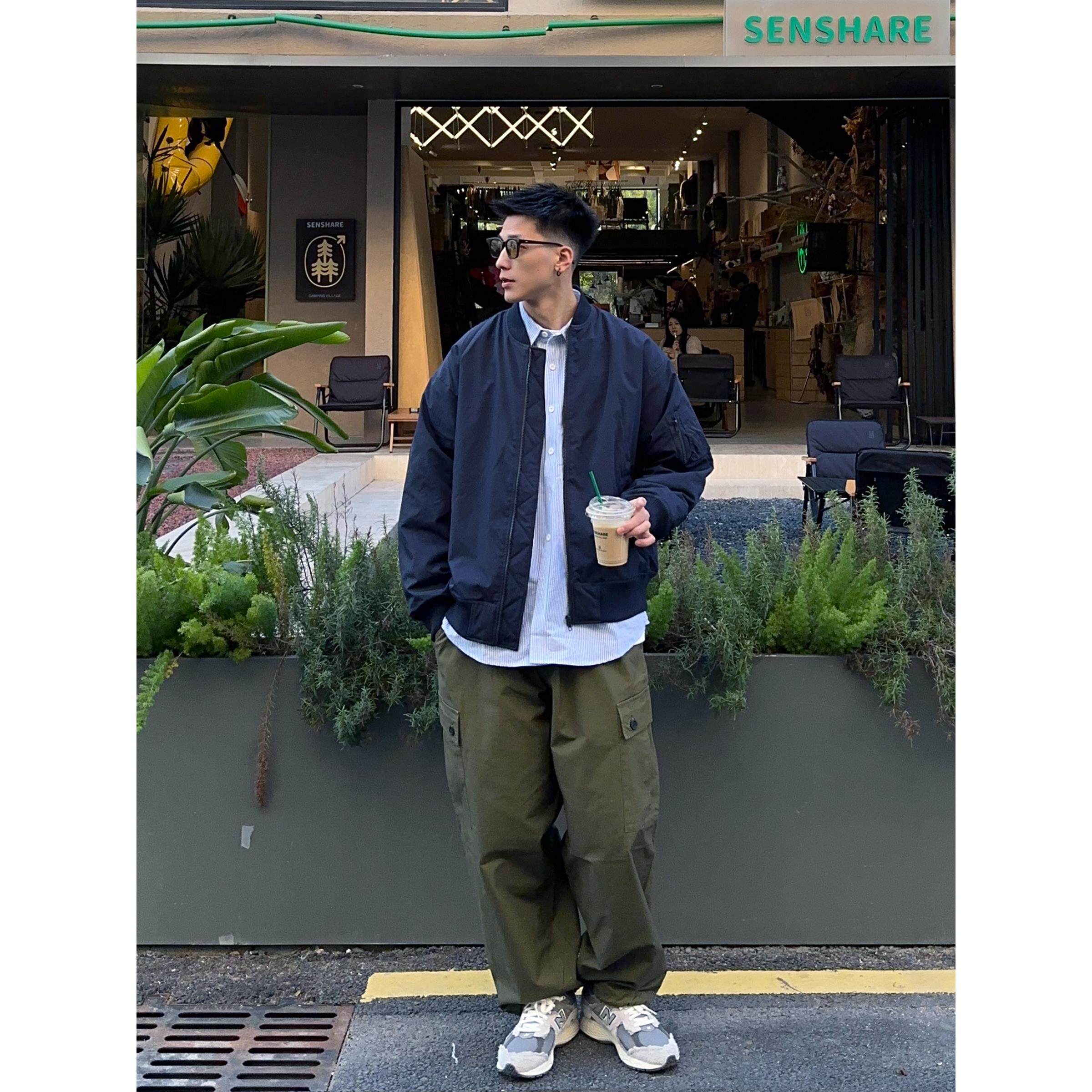Batterup春秋新款潮牌棉服日系休闲棒球领短款MA1飞行夹克外套男