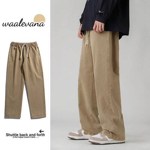 WAALEVANA古着vintage牛仔裤男女春秋松紧高街潮ins垂感工装卫裤