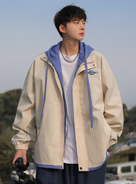 MTVO迈特优假两件冲锋衣外套男秋季新款上衣男生棒球服工装夹克