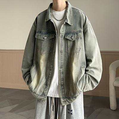 MTVO迈特优泥黄牛仔外套男生春秋季2026新款潮牌宽松美式休闲夹克