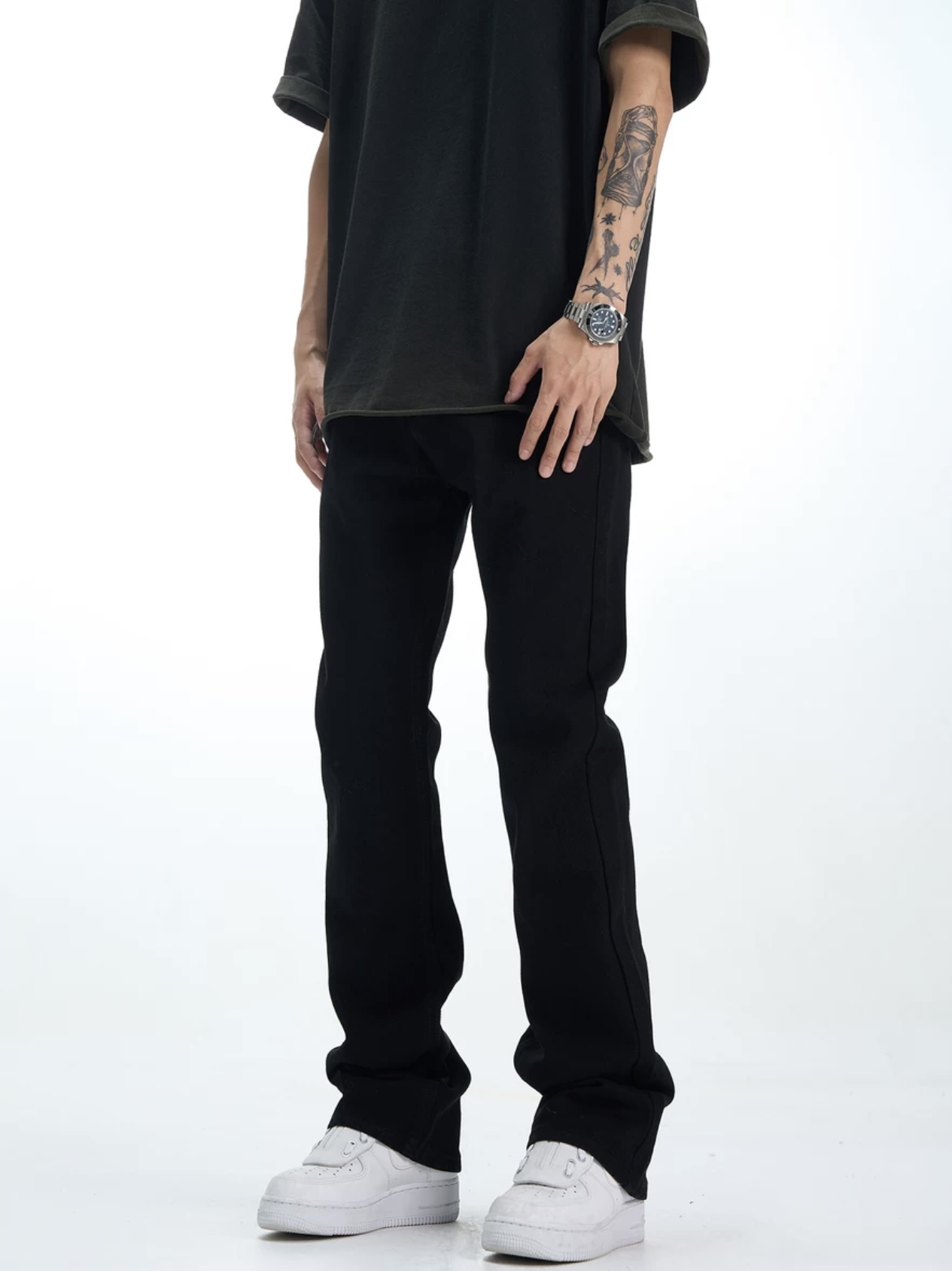 PRCK 基础百搭显瘦微喇叭牛仔裤美式休闲潮ins直筒黑色裤子男女