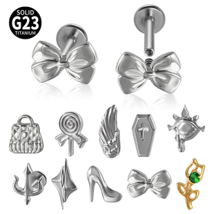 旅悦 G23钛合金蝴蝶结翅膀唇钉耳钉耳骨钉耳蜗钉内螺纹穿刺饰品女