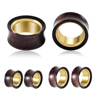 旅悦欧美潮流金色不锈钢红檀木双色空心双喇叭耳扩耳廓耳洞扩大器