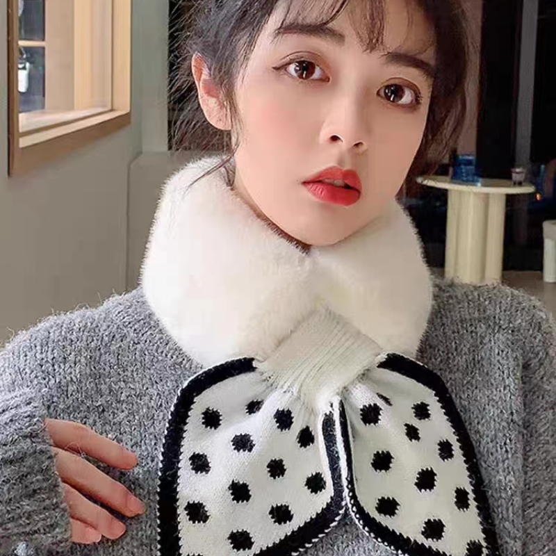围巾女冬款加厚保暖仿獭兔毛围脖百搭护颈毛绒交叉男女士通用双面