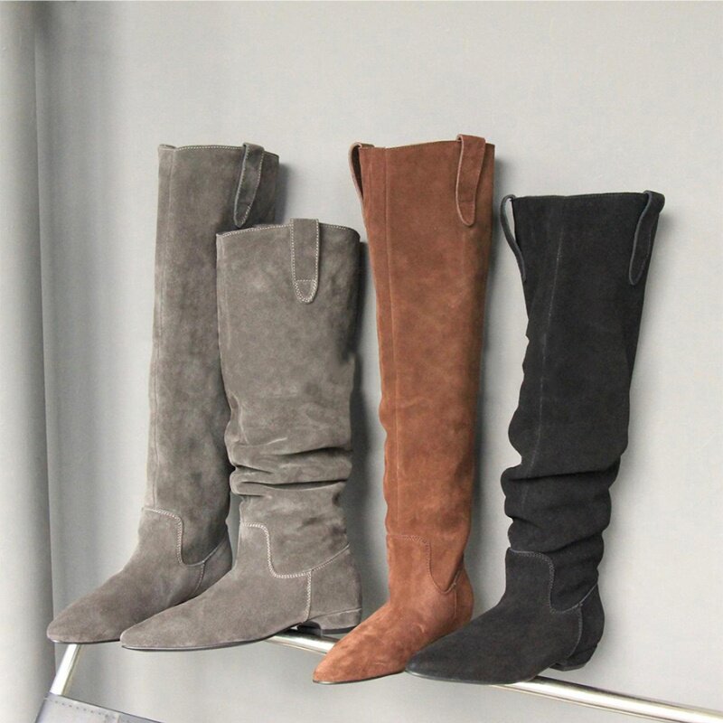 复古时尚低跟长靴女2025新款磨砂宽筒褶皱堆堆靴显瘦百搭骑士靴子,女鞋,时装靴,淘宝优惠券,粉丝福利购,淘宝优惠卷
