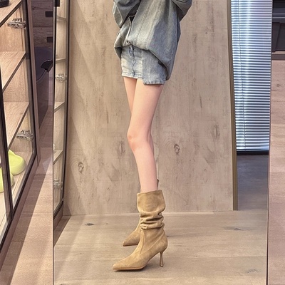 春夏薄款细跟尖头短靴