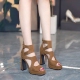 女2025年夏季 新款 镂空凉靴厚底气质鞋 防水台粗跟高跟鞋 子鱼嘴凉鞋