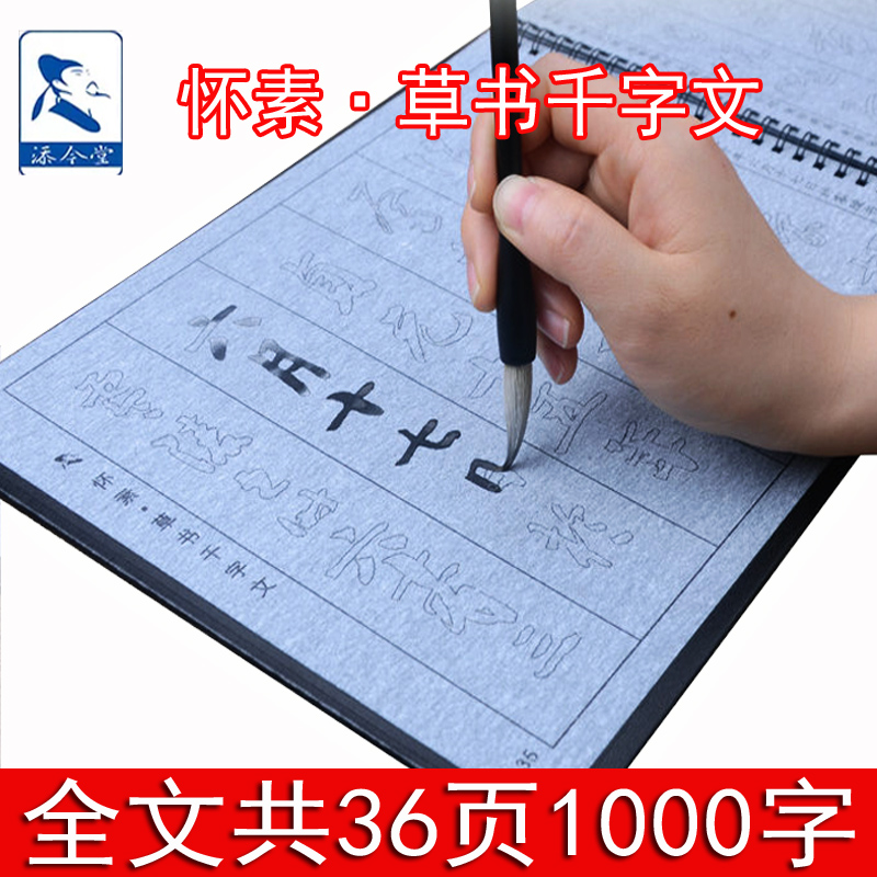 怀素千字文小草描红行草毛笔字帖水写布套装 成人练习草书毛笔字仿宣纸双面临摹练字帖万次水写书法布速干