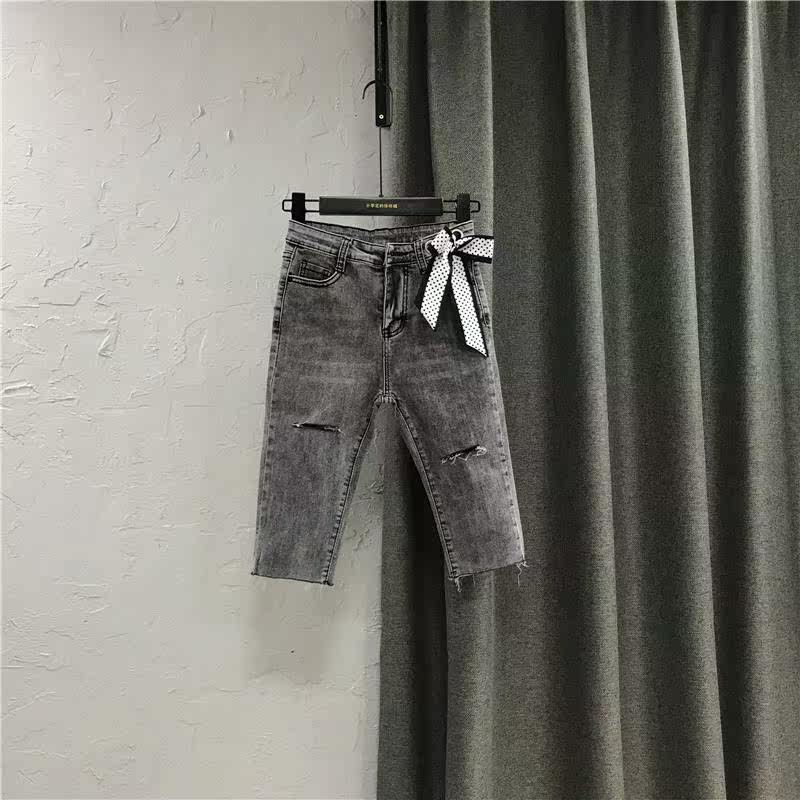 高腰5分短裤女潮夏季牛仔马裤直筒五分裤女紧身中裤修身破洞韩版在类目 女装/女士精品, 牛仔裤中 - 来自Buy2taobao.com提供专业的淘宝代购服务