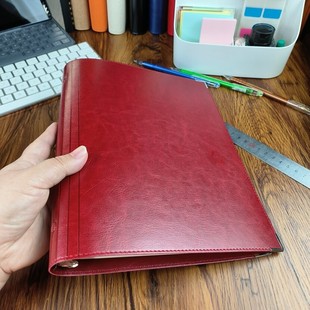 【油蜡牛皮纹 酒红】9孔B5可拆卸软皮面活页本理财记账本教师备课本听课本5mm方格网格本格子本出入库记录本