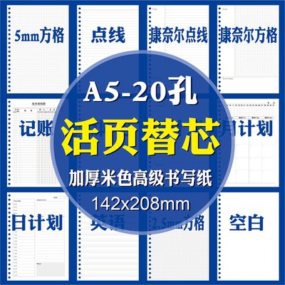 20孔A5通用活页芯100g米色书写纸