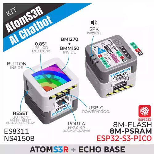 官方M5Stack AtomS3R AI Chatbot 虾哥小智AI语音ESP32S3 小聆AI