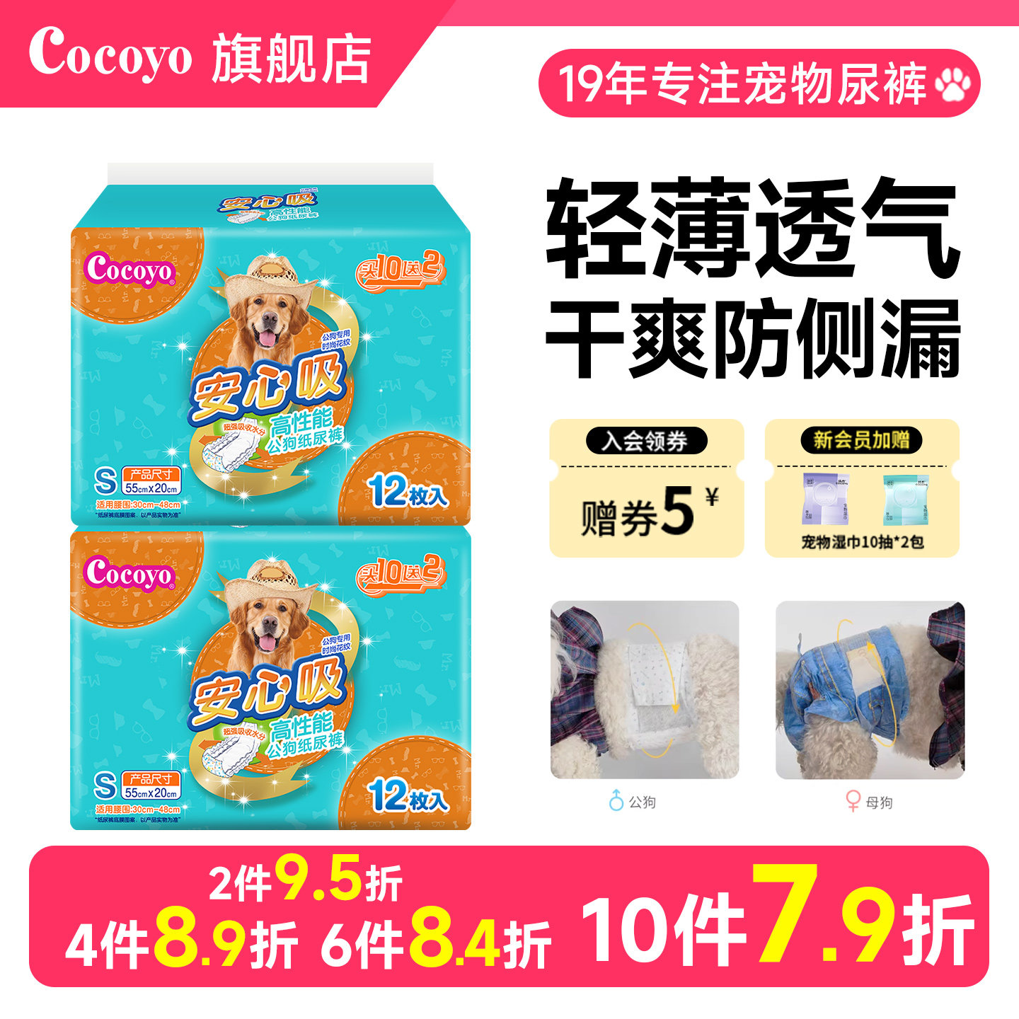 Cocoyo狗狗尿不湿生理裤小型犬公狗猫咪专用纸尿裤防交配裤礼貌带