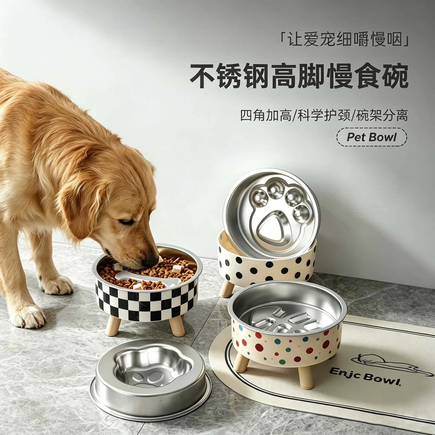 狗狗慢食碗不锈钢狗碗中大型犬狗盆狗食盆狗粮碗增高防打翻宠物碗