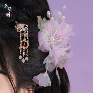 古风配饰十二花神桃花粉色烫花国风汉服唐风头花头饰发饰2026新款