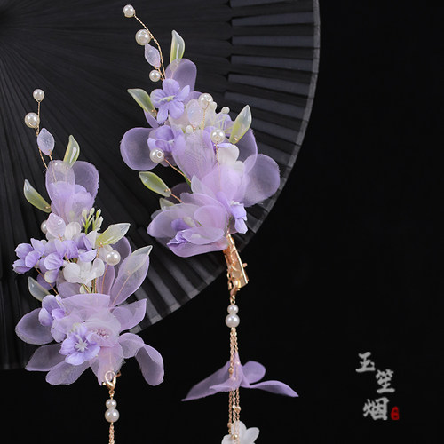 汉服头饰古风发饰绢花对夹仙女美