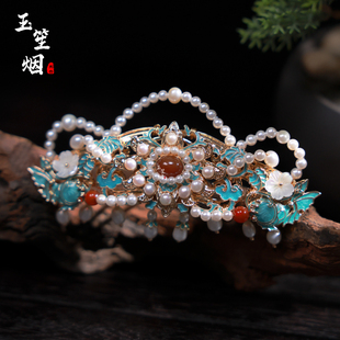 明制汉服头饰女烧蓝景泰蓝发冠流苏发簪古风发饰全套明朝配饰发钗