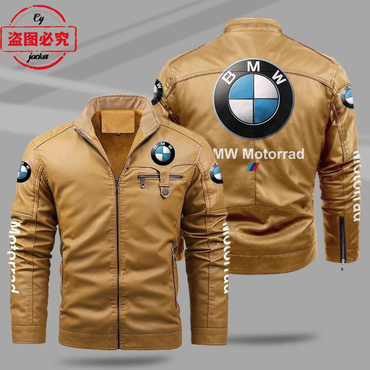 宝马摩托车LOGO夹克骑行防风冬季加绒保暖男士pu皮纯色BMW夹克