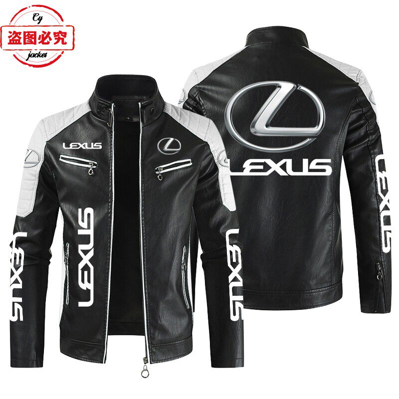 Lexus汽车LOGO印花赛车服PU皮衣立领防风雷克萨斯车队夹克工作服