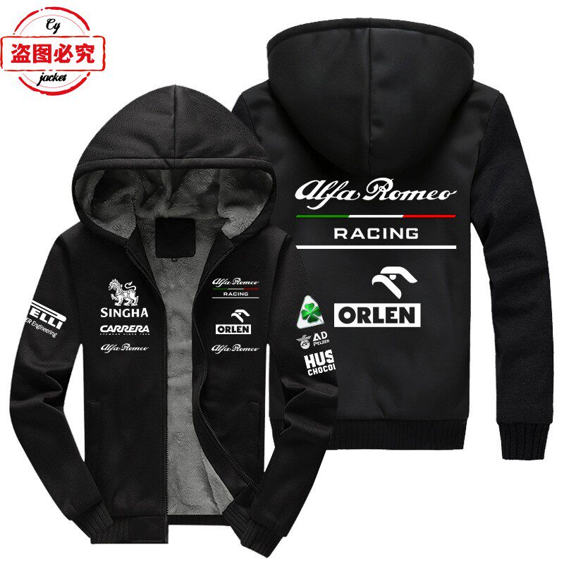 F1赛车服阿尔法车队logo印花男士加绒连帽衫夹克阿尔法车队工作服