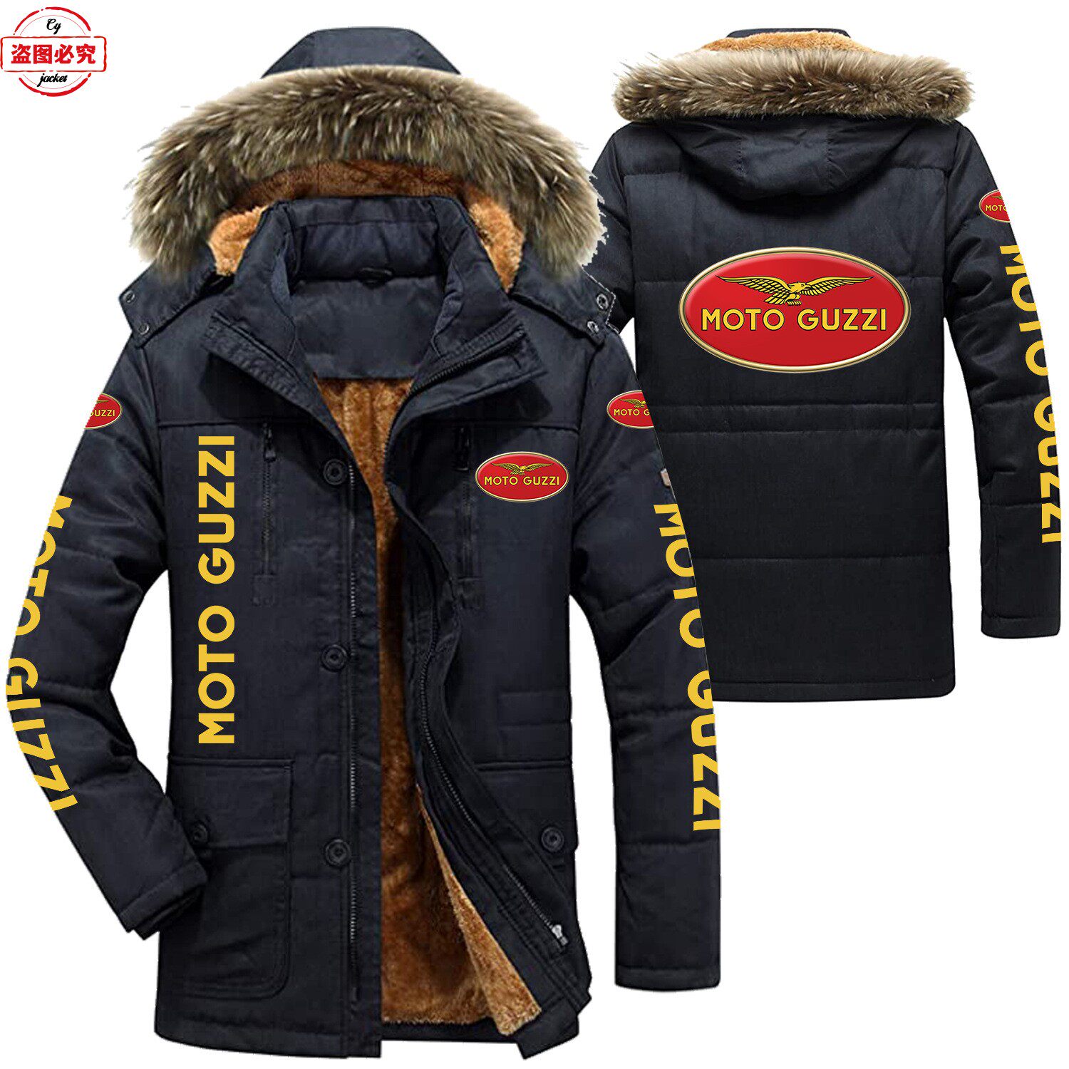 Moto Guzzi摩托车logo机车外套加绒连帽保暖棉服Moto Guzzi队服