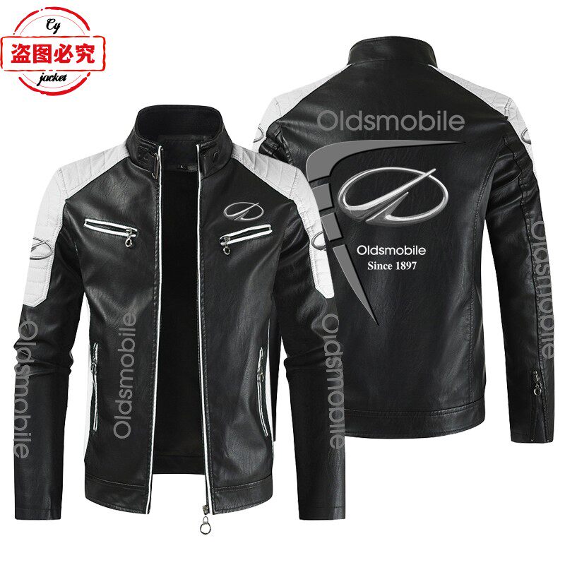 Oldsmobile汽车LOGO印花赛车服PU皮衣防风奥斯莫比车队夹克工作服