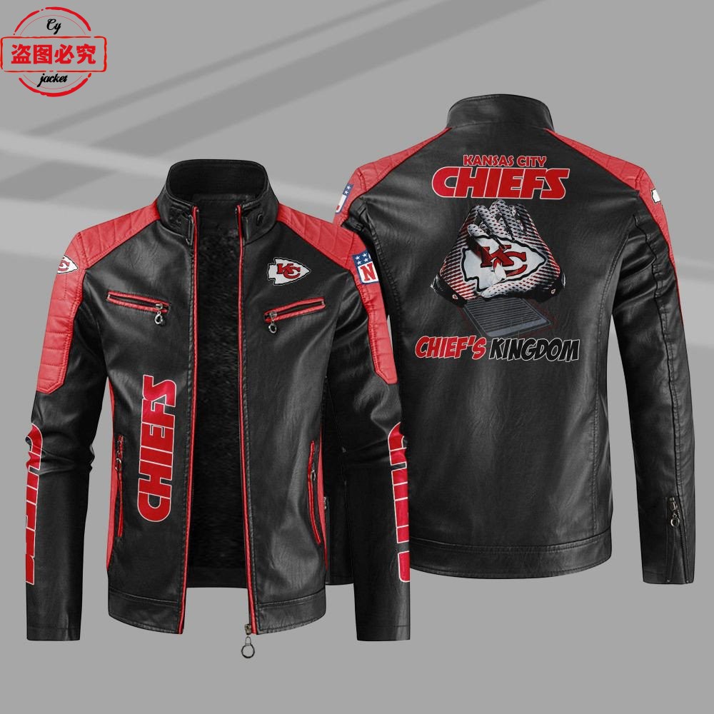 Kansas City Chiefs橄榄球队LOGO印花pu皮衣堪萨斯城酋长球队服装