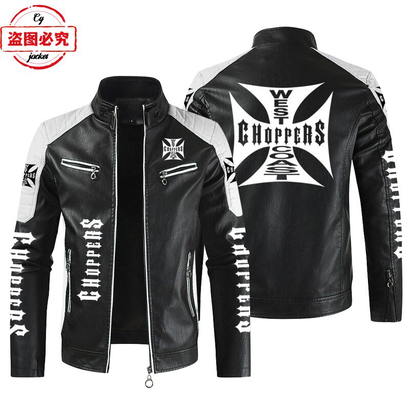 Choppers印花机车服复古水洗pu皮衣防风四季款男摩托车骑行夹克