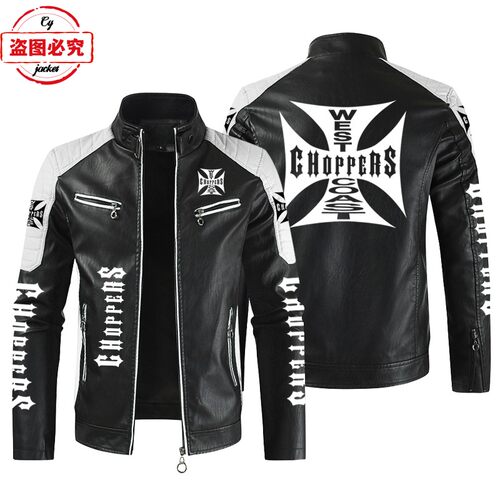 Choppers印花机车服复古水洗pu皮衣防风四季款男摩托车骑行夹克