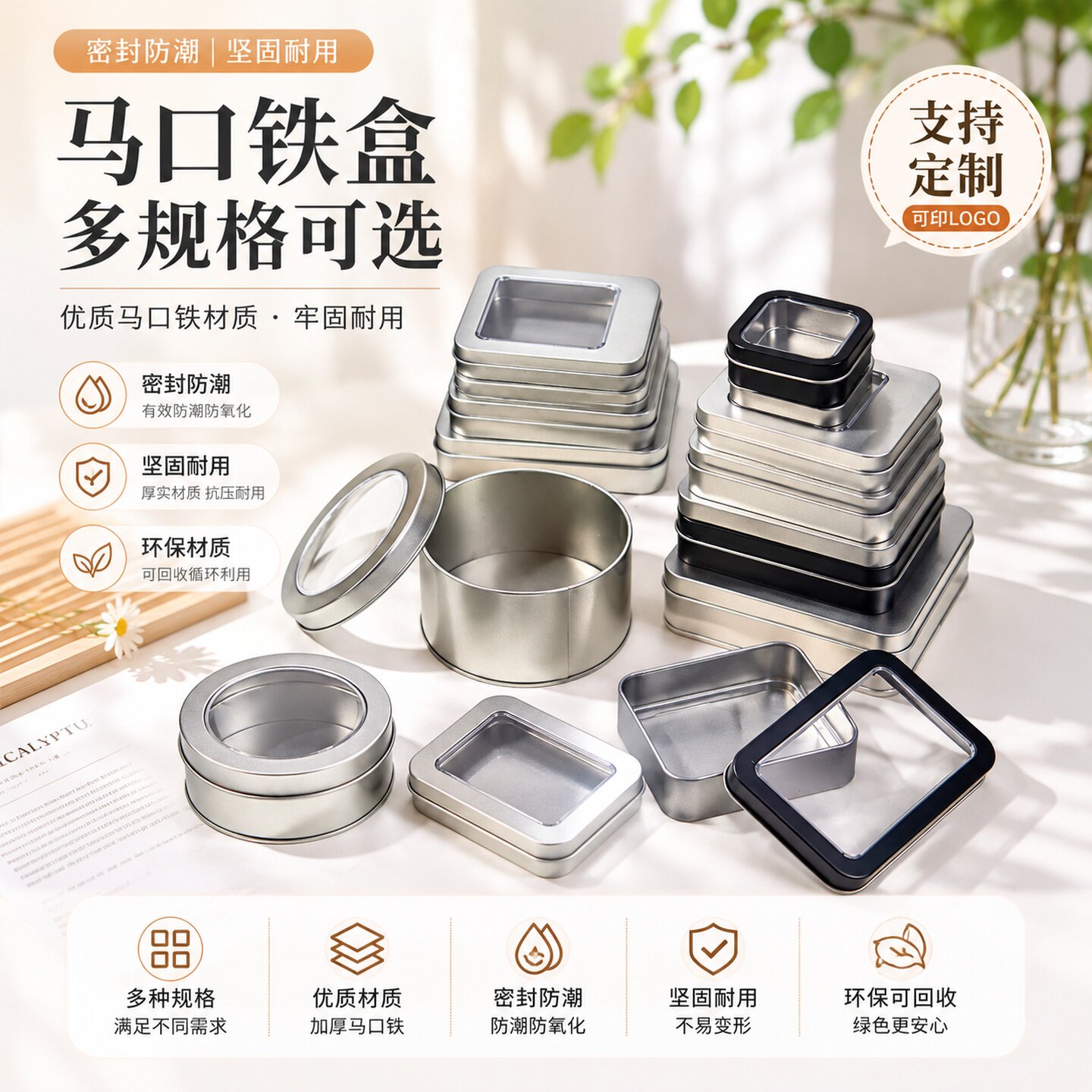 马口铁盒U盘徽章纪念品开窗饼干糖果药盒食品烘焙包装可定制LOGO