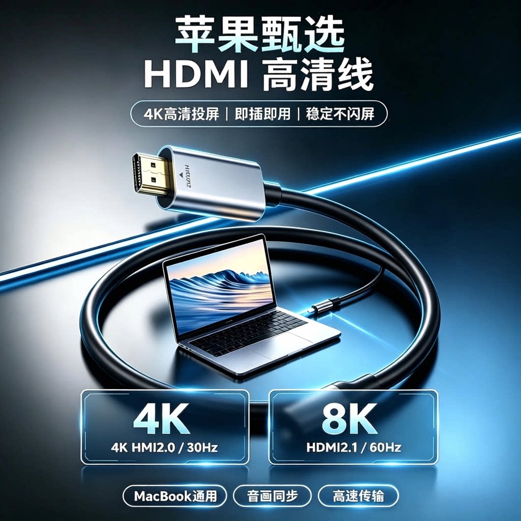 适用苹果18手机macbook电脑typec转hdmi电视同屏转换连接线MACmini笔记本平板外接显示器投影仪4k高清投屏线