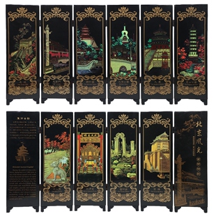 中国风仿古北京漆器屏风家居装 饰脸谱摆件中英文出国送老外礼物