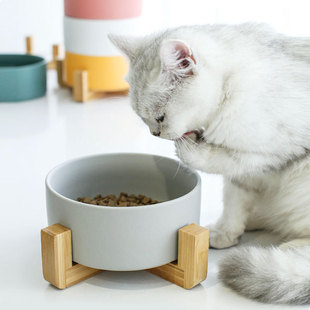 ins简约风陶瓷猫碗食盆粉色粮碗大狗盆狗碗饮水碗保护颈椎宠物用