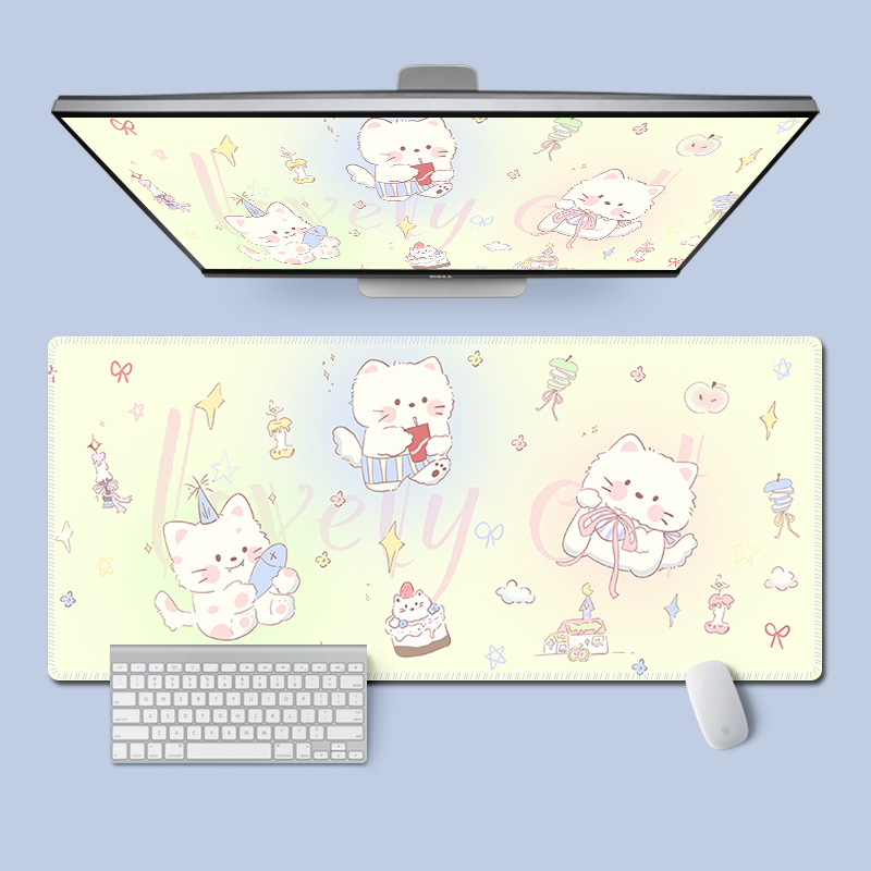 创意卡通猫咪鼠标垫超大男女生办公电脑键盘垫写字台学习书桌面垫