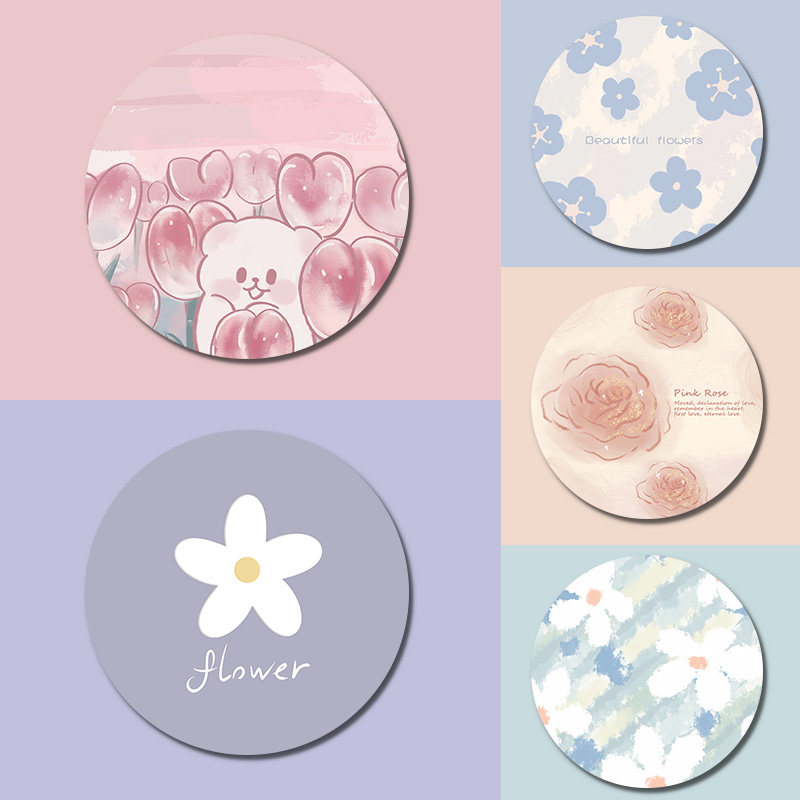 油画简约小花鼠标垫小号圆形办公桌垫笔记本键盘垫支持来图滑鼠垫