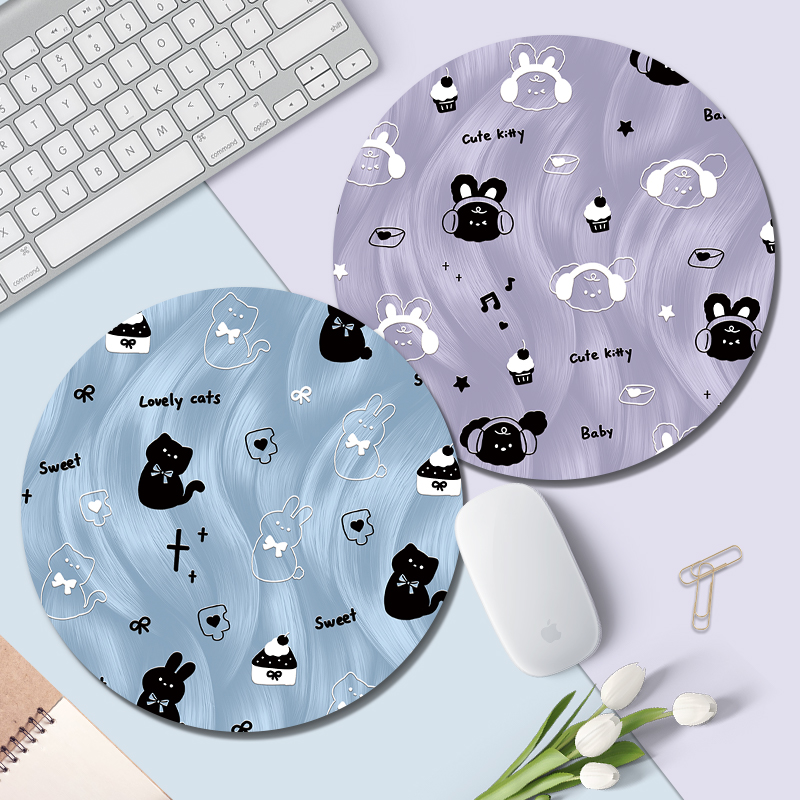 蓝色兔子鼠标垫男女生办公电脑键盘垫创意ins风定制圆形书桌面垫