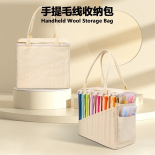 跨境新款 帆布毛线棒针收纳包手提式 家用大容量编织工具收纳袋 包邮