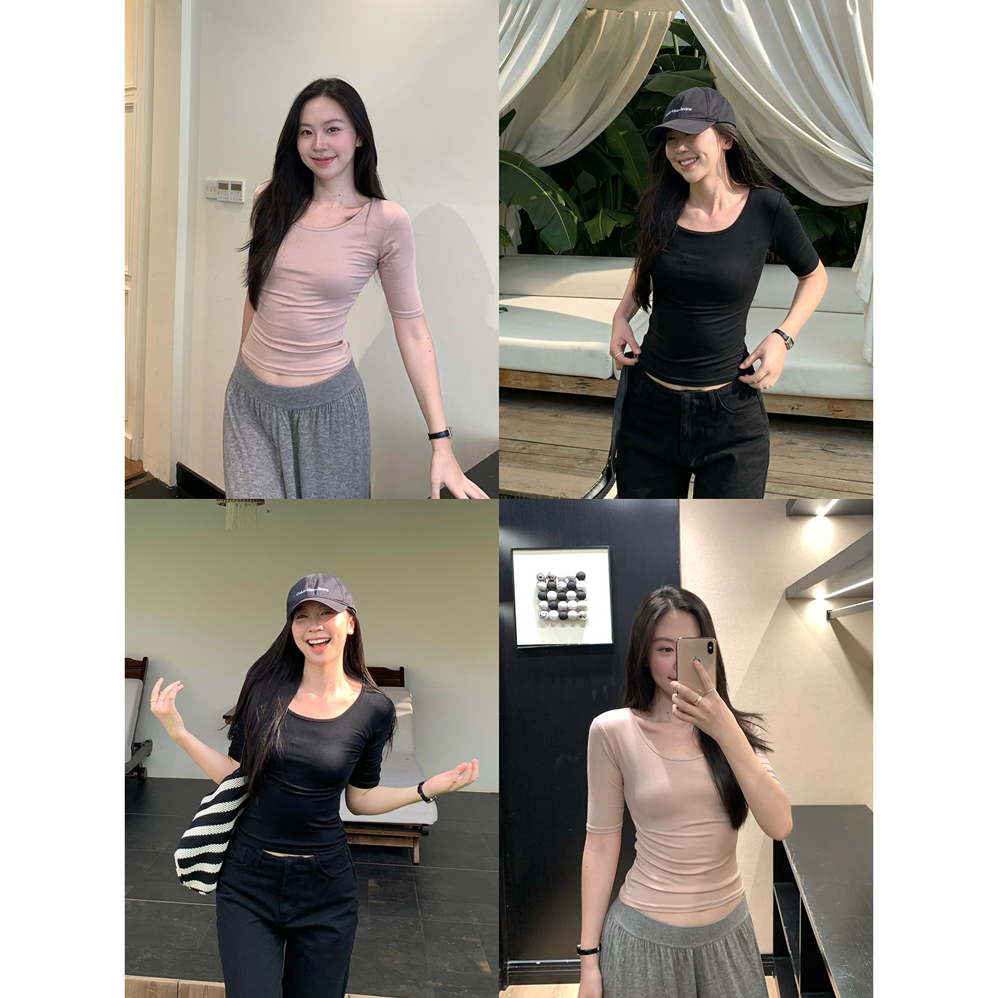 daydayicy 漫感soft 修身中袖T恤女秋季简约百搭设计感气质上衣图片