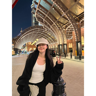 daydayicy 广岛之恋 黑色蝙蝠袖毛衣外套女秋冬慵懒感休闲开衫